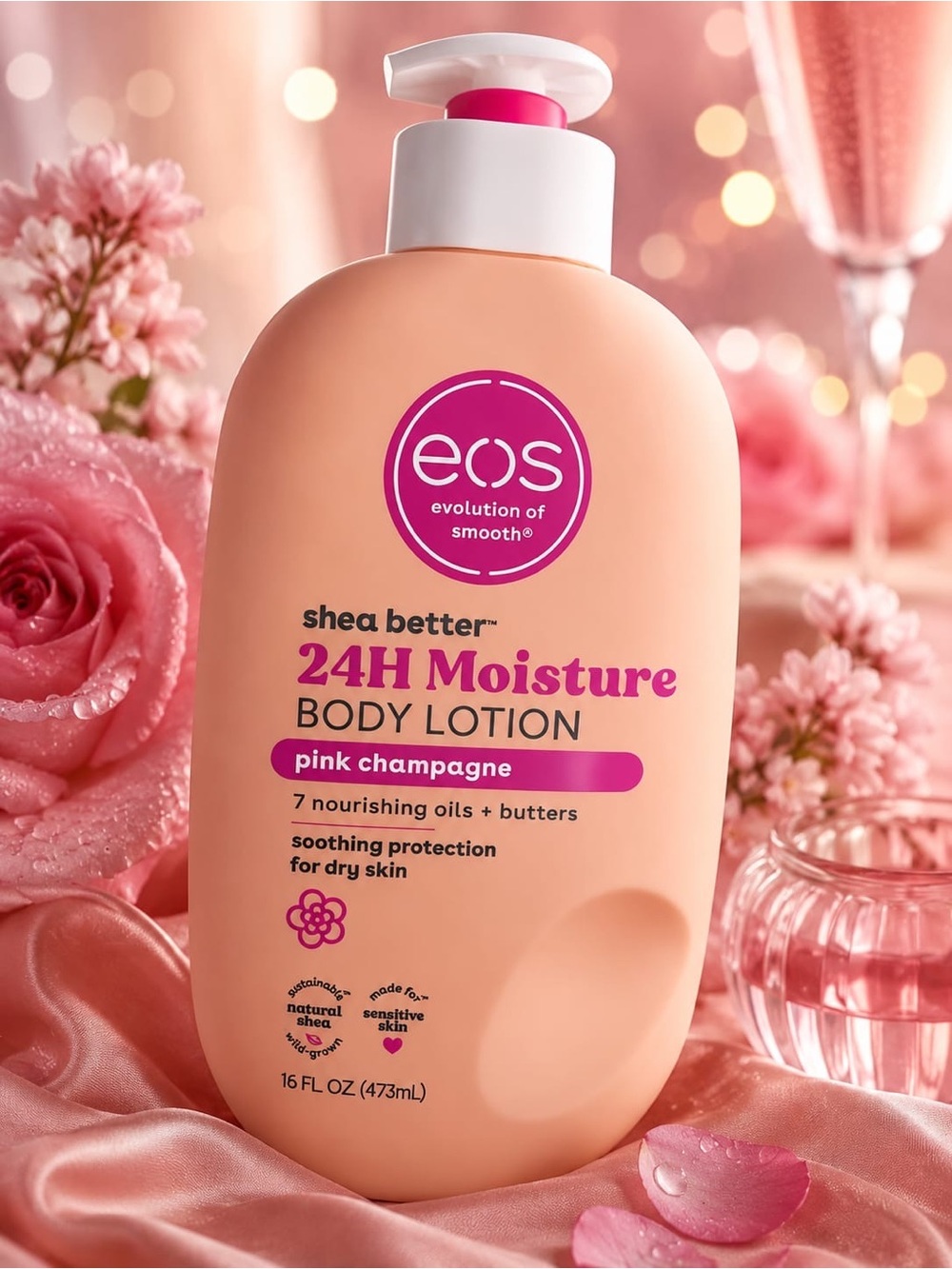 eos Pink Champagne 24H Moisture Body Lotion - Peach-Pink Bottle for everyone